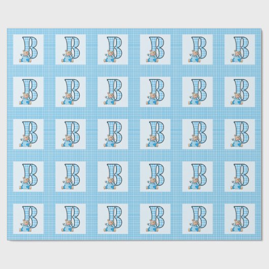 Jongensbrief 'B' met Teddy Bear en Blue Gingham Cadeaupapier (Vlak)