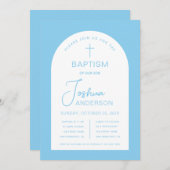 Jongensdoop Baby Blauw Wit Boog Script Religieus Kaart (Voorkant / Achterkant)