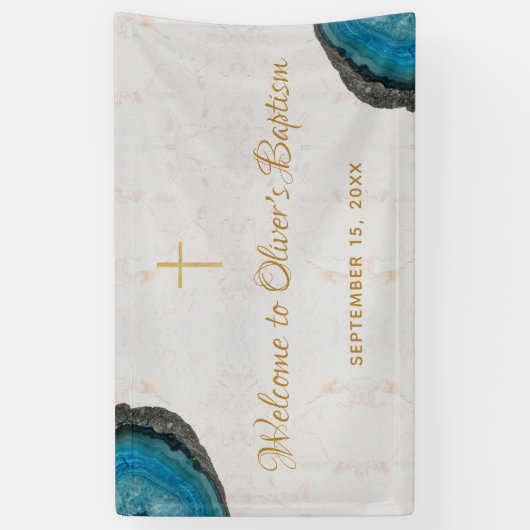 Jongensdoop Blauw Geode Agate Marble Script Welkom Spandoek (Verticaal)