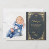 Jongensdoop Blauw Goud Foto  Bedankkaart (Voorkant)
