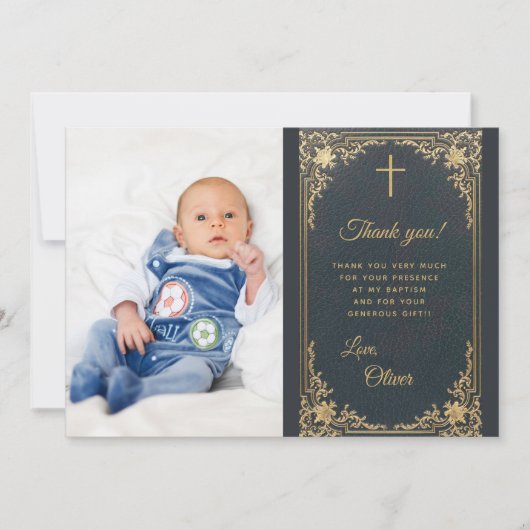 Jongensdoop Blauw Goud Foto  Bedankkaart (Voorkant)