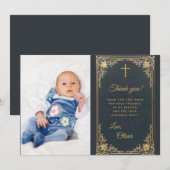 Jongensdoop Blauw Goud Foto  Bedankkaart (Voorkant / Achterkant)