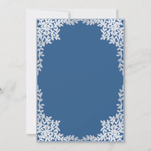 Jongensdoop Classic Blue Faux Silver Bladeren  Kaart (Achterkant)