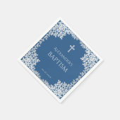 Jongensdoop Classic Blue Faux Silver Bladeren  Servet (Hoek)