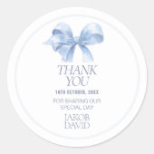 Jongensdoop Dank U Sticker - Blue Bow (Voorkant)