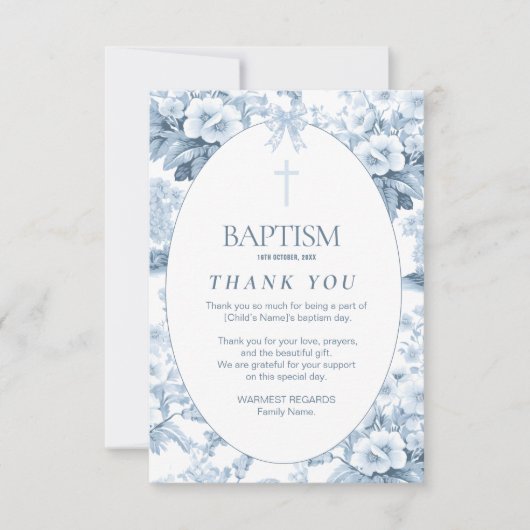 Jongensdoop Dankkaart, Blauwe Bloemen Bedankkaart (Voorkant)