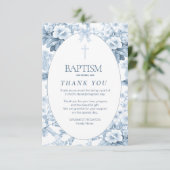 Jongensdoop Dankkaart, Blauwe Bloemen Bedankkaart (Staand voorkant)