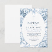 Jongensdoop Dankkaart, Blauwe Bloemen Bedankkaart (Voorkant / Achterkant)