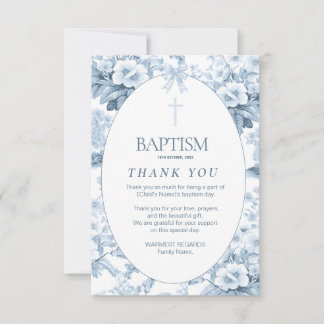 Jongensdoop Dankkaart, Blauwe  Bloemen Bedankkaart