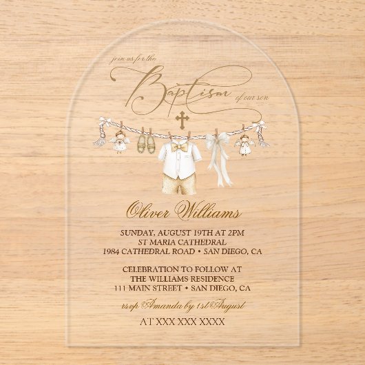 Jongensdoop doop acryl uitnodigingen (Voorkant)