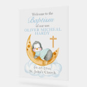 Jongensdoop doopsel Welkom Baby Pinguïn Acryl Bord (Hoek)