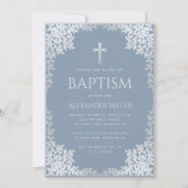 Jongensdoop Dusty Blue Elegant Faux Zilveren Blade Kaart (Voorkant)