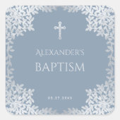 Jongensdoop Dusty Blue Elegant Faux Zilveren Blade Vierkante Sticker (Voorkant)