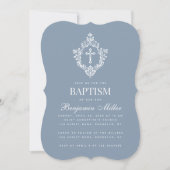 Jongensdoop Dusty Blue Elegant  White Crest Kaart (Voorkant)