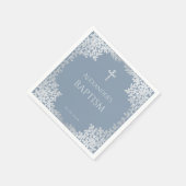 Jongensdoop Dusty Blue Faux Silver Leaves Elegant Servet (Hoek)