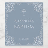 Jongensdoop Dusty Blue Faux Zilveren Kruis & Blade Wijn Etiket (Enkel label)
