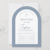 Jongensdoop Dusty Blue White Arch Script Modern Kaart (Voorkant)