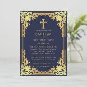 Jongensdoop Eerste Verjaardag Marine Blauw Goud El Kaart (Staand voorkant)