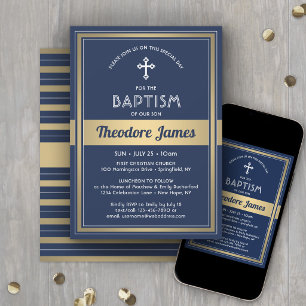 Jongensdoop Elegante Navyblauw en Goud Kaart