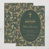 Jongensdoop Gouden distel Kruis Groen Ovaal Elegan Kaart (Voorkant / Achterkant)