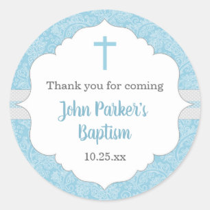 Jongensdoop gunstiger idee Blue Damask Classic Ronde Sticker