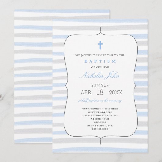 Jongensdoop met blauwgrijze waterverf strepen kaart (Voorkant / Achterkant)