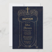 Jongensdoop Navy Blue  Calligraphy Cross Kaart (Voorkant)