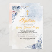 Jongensdoop Religieus Moderne Blauwe waterverf Kaart (Voorkant / Achterkant)