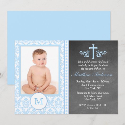 Jongensdoop schoolbord uitnodigingen (Voorkant / Achterkant)