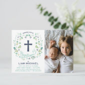 Jongensdoop uitnodiging - Custom Photo Card (Staand voorkant)