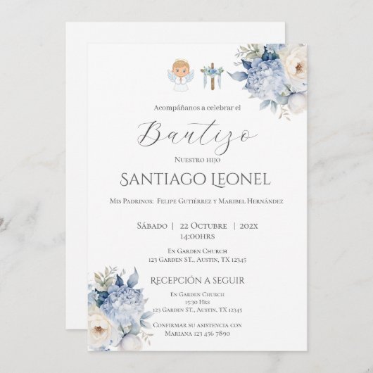 Jongensdoop uitnodiging in het Spaans Boho (Voorkant / Achterkant)