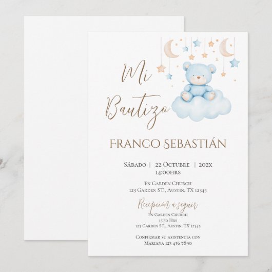 Jongensdoop uitnodiging in het Spaans Boho (Voorkant / Achterkant)