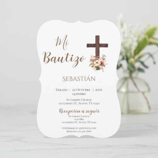 Jongensdoop uitnodiging in het Spaans Boho (Staand voorkant)