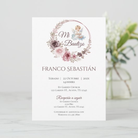 Jongensdoop uitnodiging in het Spaans Boho (Staand voorkant)