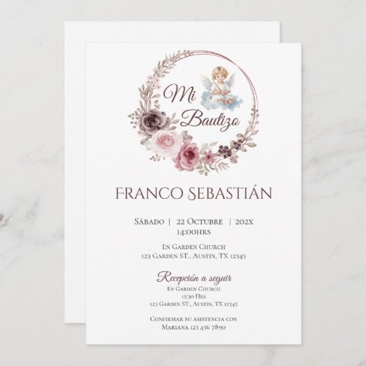 Jongensdoop uitnodiging in het Spaans Boho (Voorkant / Achterkant)