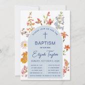 Jongensdoop Wildflowers Blauwe Boog Bloemen Religi Kaart (Voorkant)