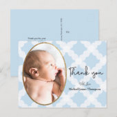 Jongensfoto Blauw Baby shower Bedankt Briefkaart (Voorkant / Achterkant)
