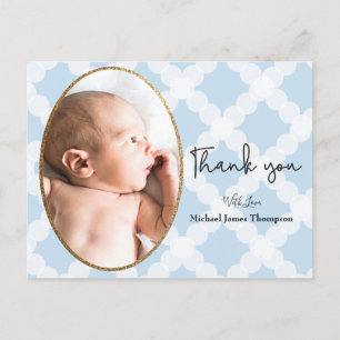 Jongensfoto Blauw Baby shower Bedankt Briefkaart