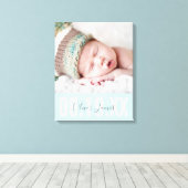 JONGENSFOTO GEBOORTEDATUM zoet type lichtblauw Canvas Afdruk (Insitu (Houten vloer))