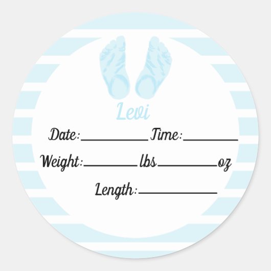 Jongensgeboorte aankondiging, blauw Baby shower Ronde Sticker (Voorkant)