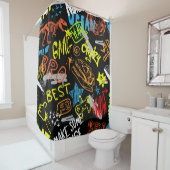 Jongensgraffiti: met de hand getekende koelte douchegordijn (In situ)
