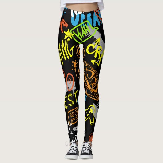 Jongensgraffiti: met de hand getekende koelte leggings (Voorkant)