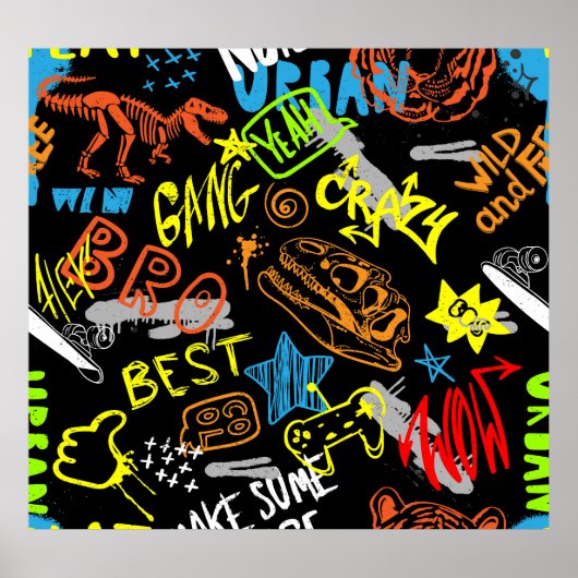 Jongensgraffiti: met de hand getekende koelte poster (Voorkant)