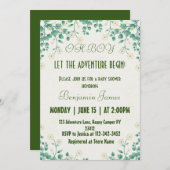 jongensgroen en wit Baby shower Uitnodiging (Voorkant / Achterkant)