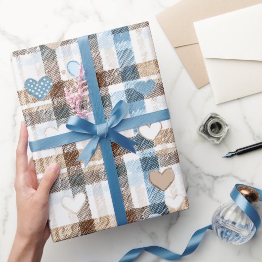 Jongenshartjes en geruite ruit cadeaupapier (Geschenken)