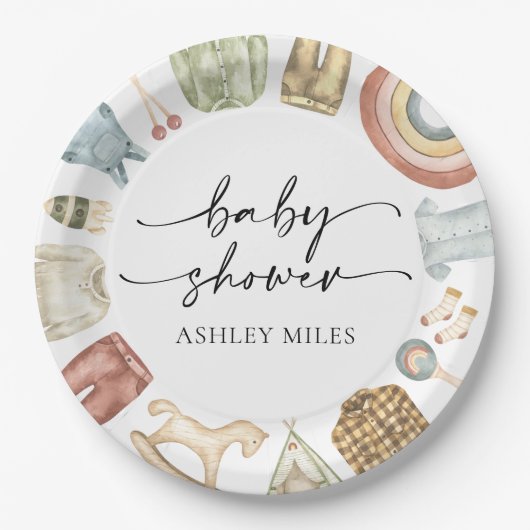 Jongenskleding Baby shower Papieren Bordje (Voorkant)