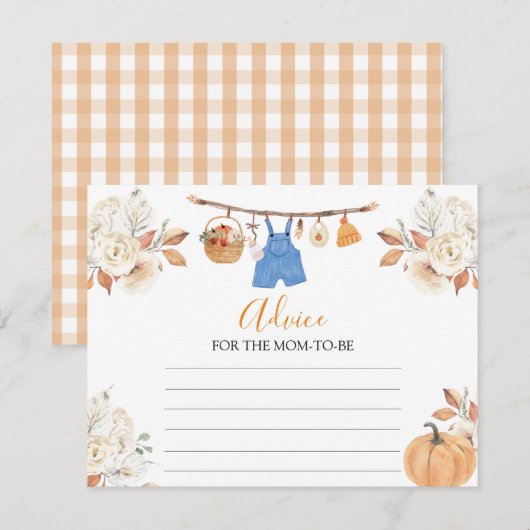 Jongenskleding Pompoen Baby shower advies voor mam Informatiekaartje (Voorkant / Achterkant)