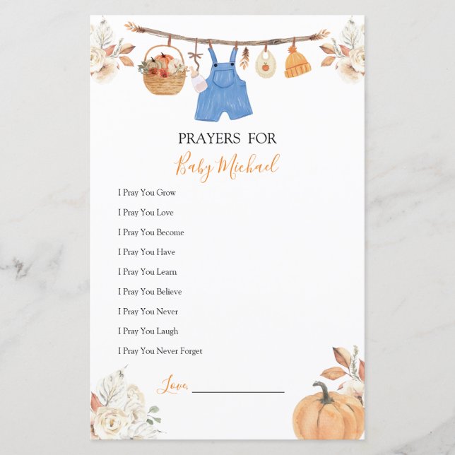 Jongenskleding Pompoen Baby shower Bidden voor Bab (Voorkant)