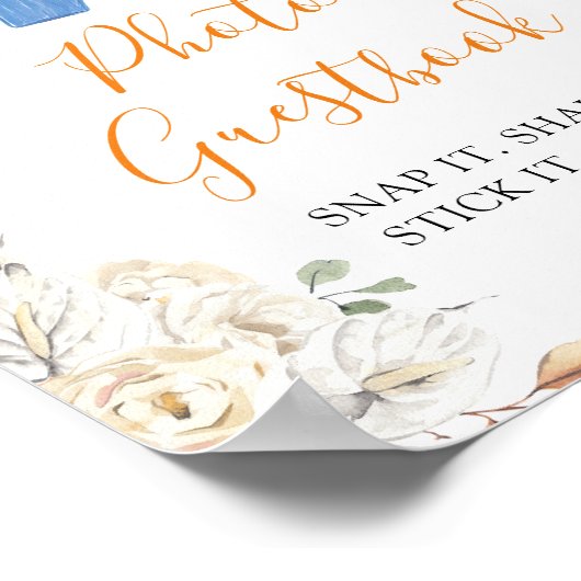 Jongenskleding Pompoen Baby shower Foto Guestbook Poster (Hoek)