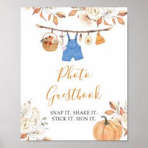 Jongenskleding Pompoen Baby shower Foto Guestbook Poster